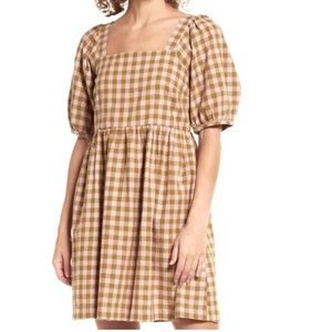 Madewell Dress Gingham - pink and olive babydoll dress in seersucker gingham
